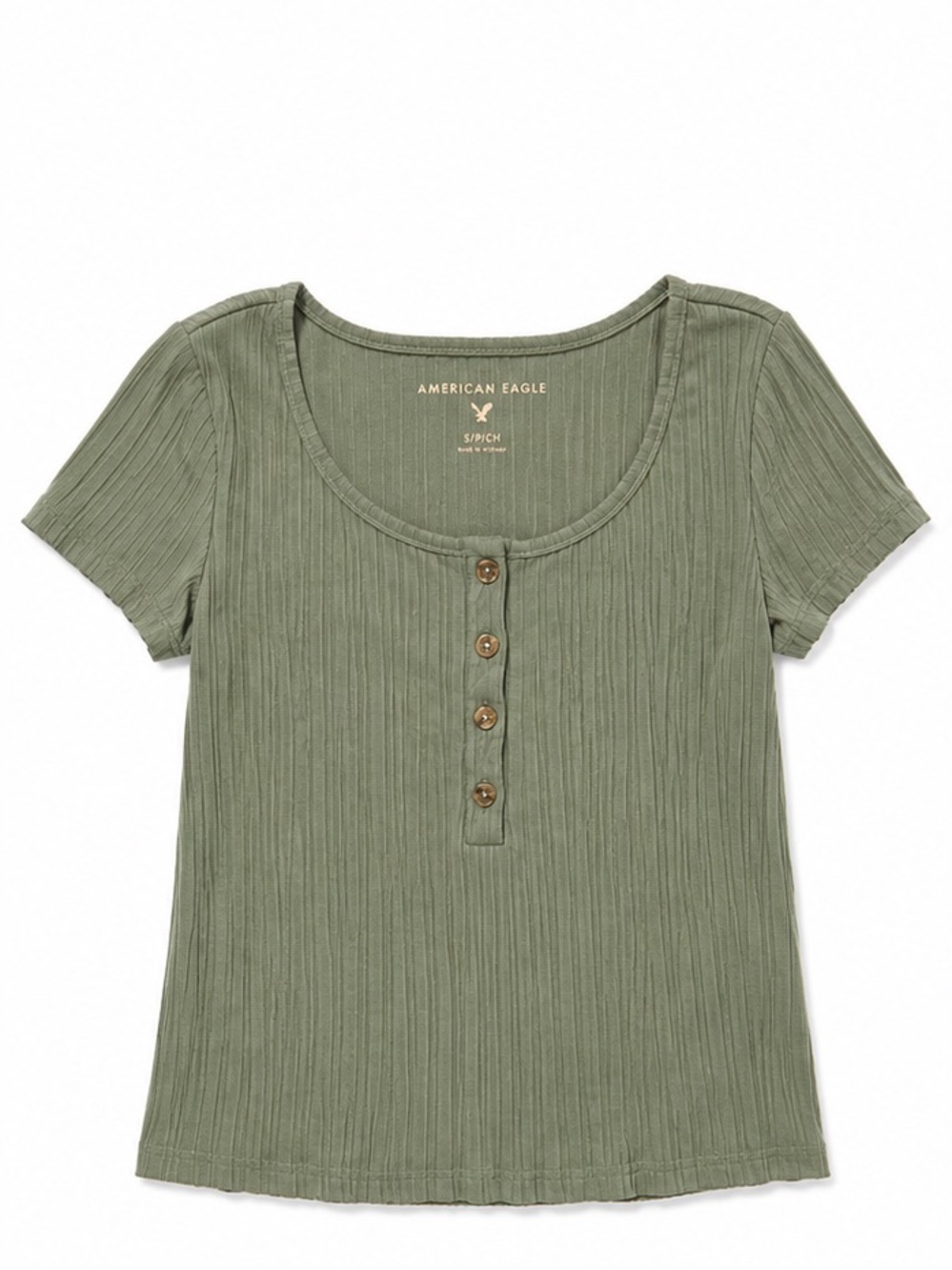 American Eagle Outfitters Short Sleeve Ribbed Top in Green